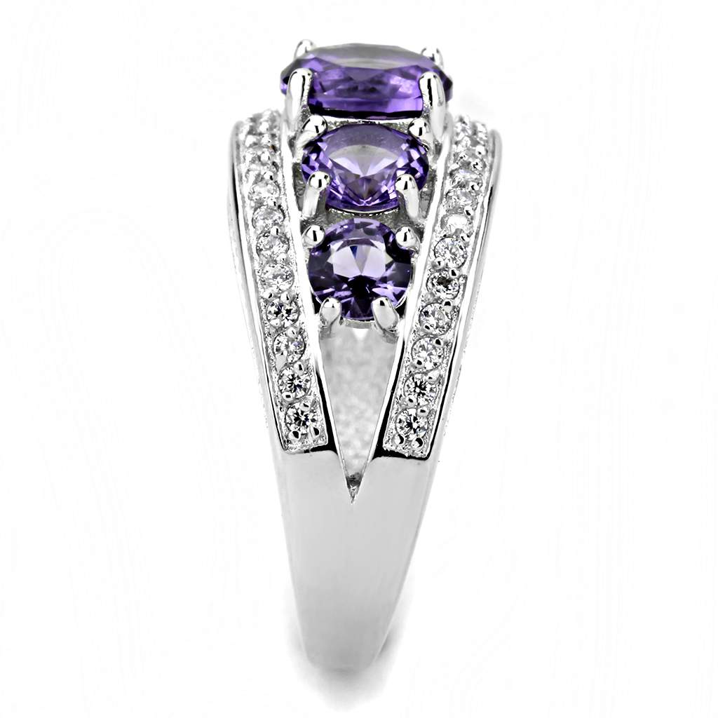 3W1530 - Brass Ring Rhodium Women Synthetic Amethyst