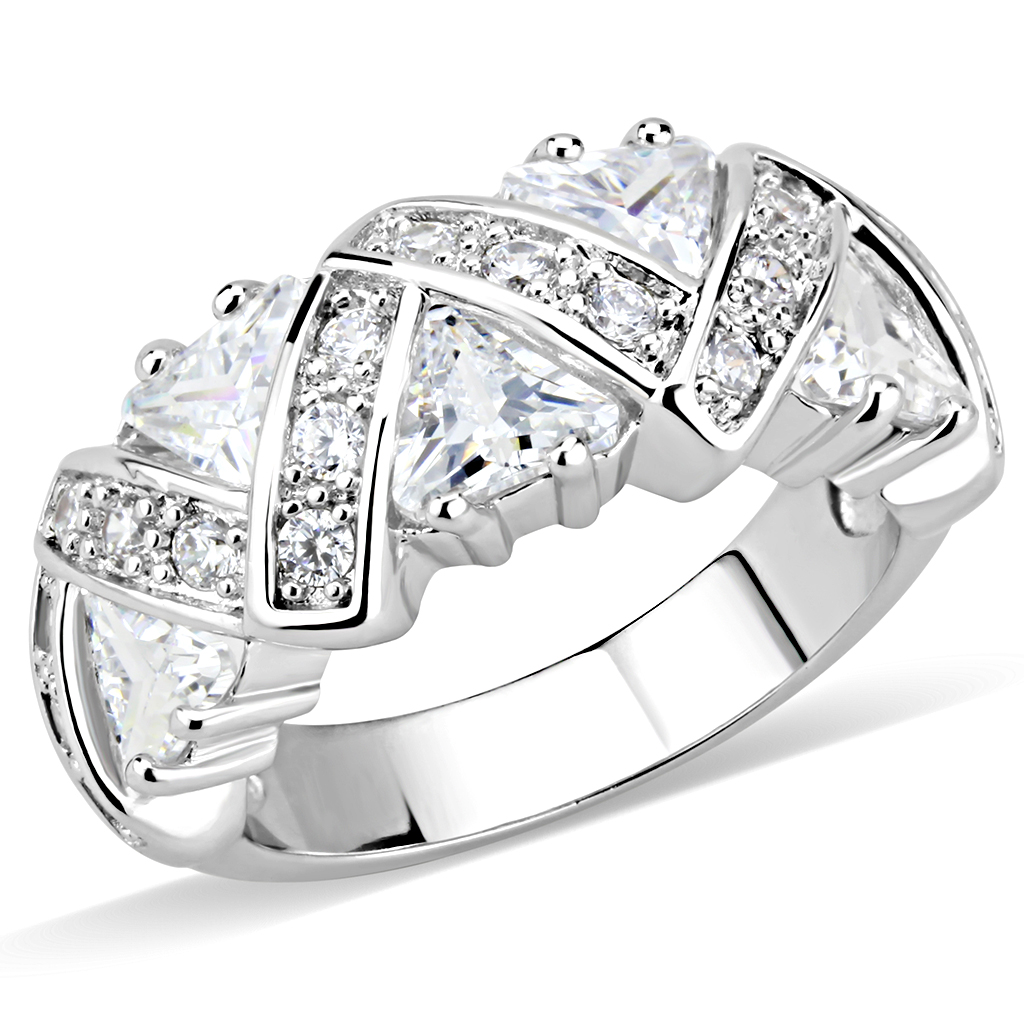 3W1533 - Brass Ring Rhodium Women AAA Grade CZ Clear