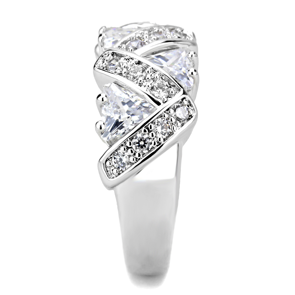 3W1533 - Brass Ring Rhodium Women AAA Grade CZ Clear