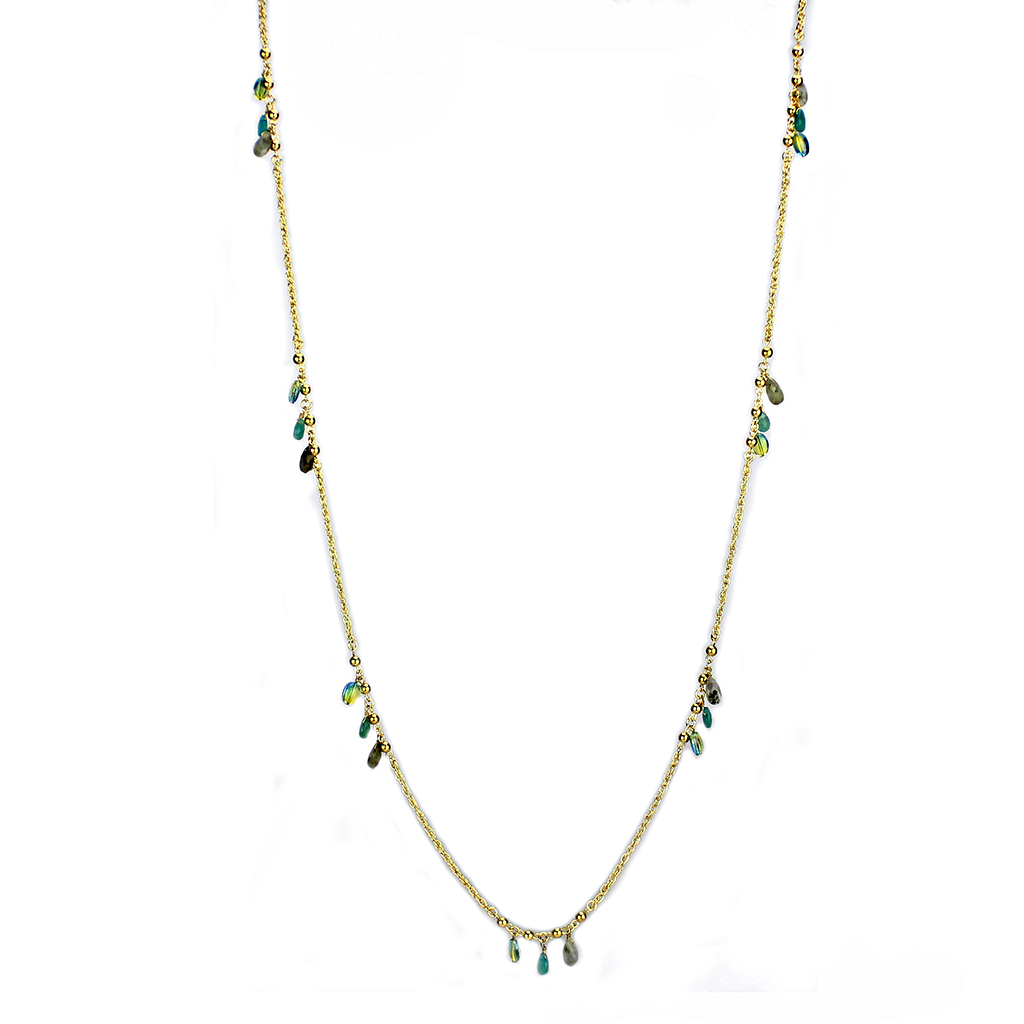 3W1537 - Brass Necklace Gold Women Synthetic Emerald