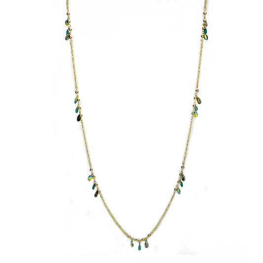 3W1537 - Brass Necklace Gold Women Synthetic Emerald