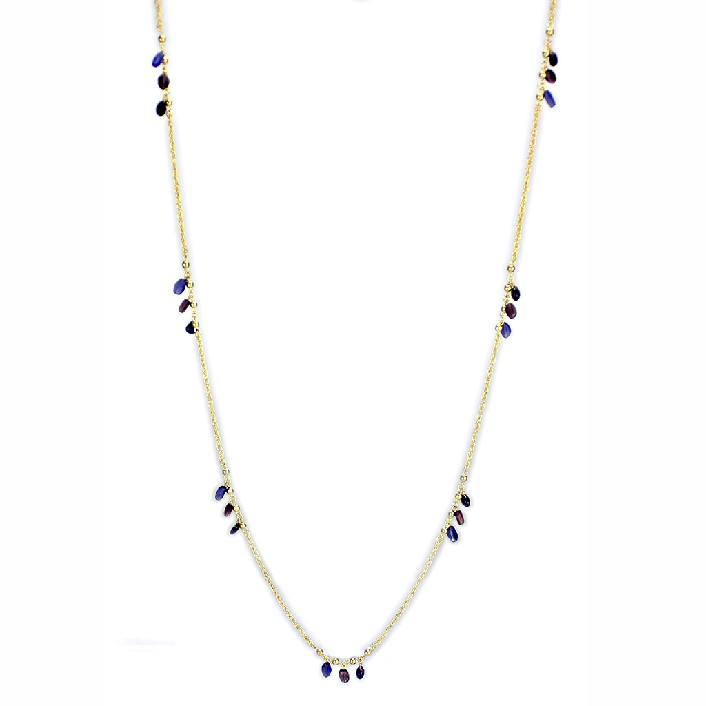 3W1538 - Brass Necklace Gold Women Semi-Precious Amethyst