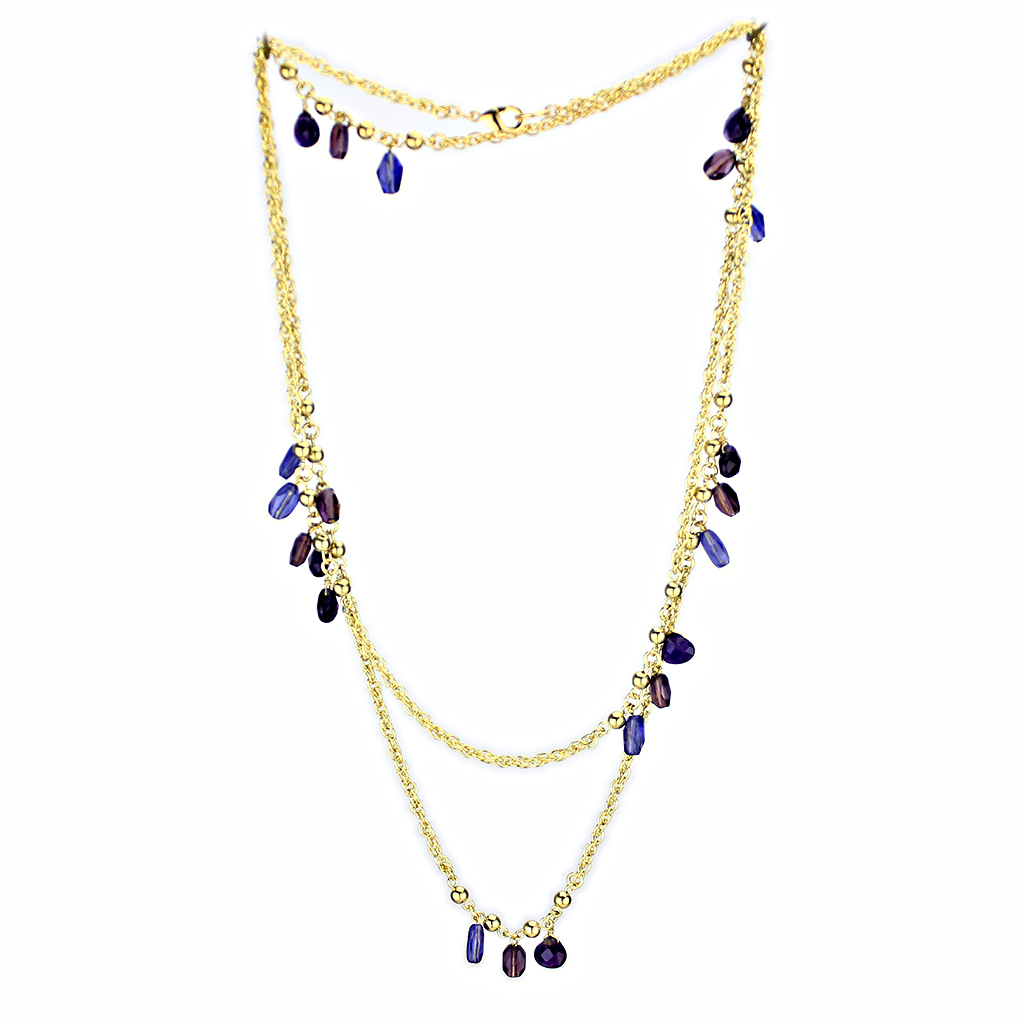 3W1538 - Brass Necklace Gold Women Semi-Precious Amethyst