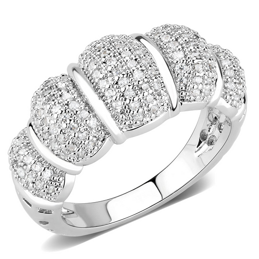 3W1540 - Brass Ring Rhodium Women AAA Grade CZ Clear