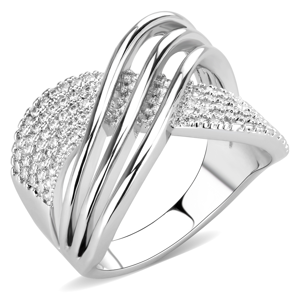 3W1542 - Brass Ring Rhodium Women AAA Grade CZ Clear