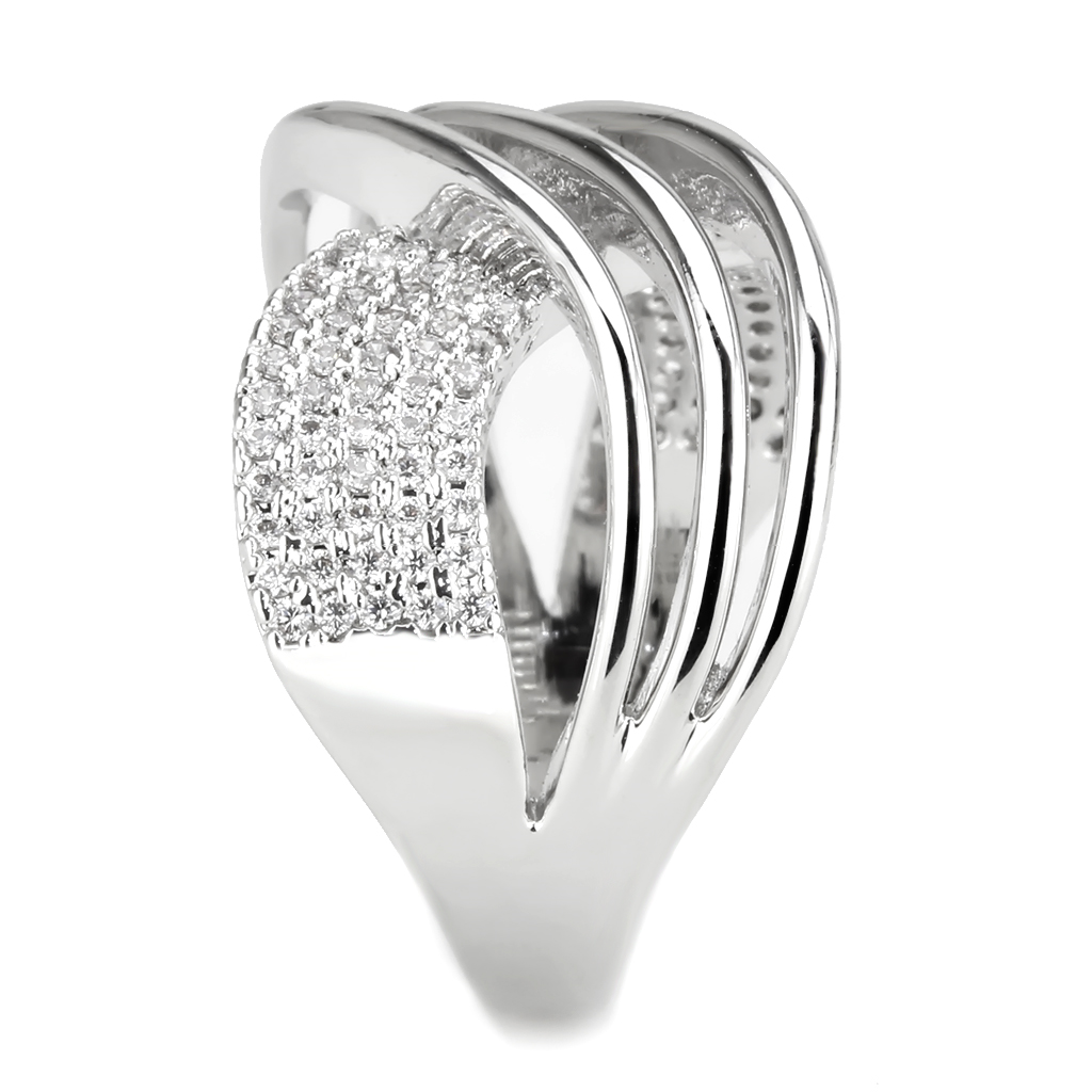 3W1542 - Brass Ring Rhodium Women AAA Grade CZ Clear