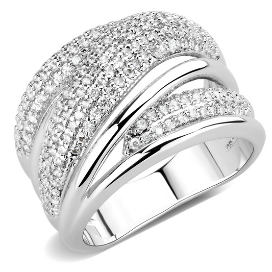 3W1544 - Brass Ring Rhodium Women AAA Grade CZ Clear