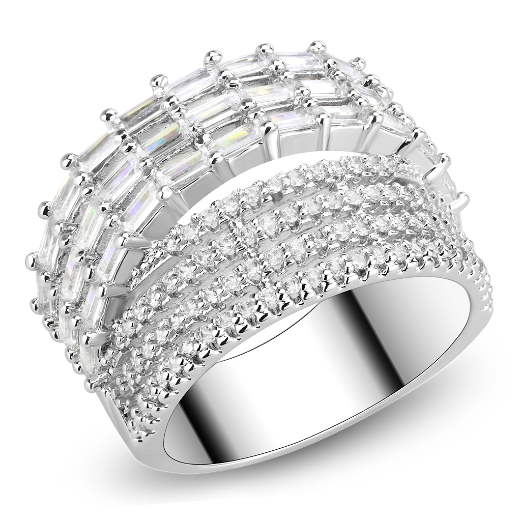 3W1545 - Brass Ring Rhodium Women AAA Grade CZ Clear