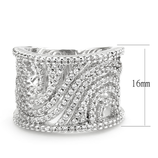 3W1548 - Brass Ring Rhodium Women AAA Grade CZ Clear