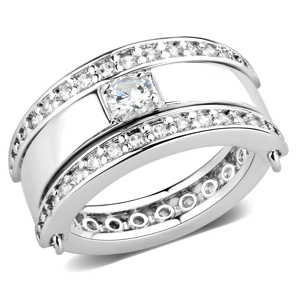 3W1549 - Brass Ring Rhodium Women AAA Grade CZ Clear