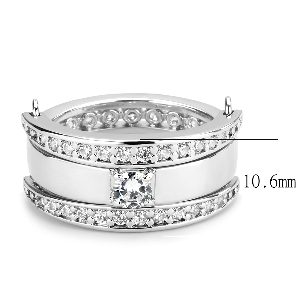 3W1549 - Brass Ring Rhodium Women AAA Grade CZ Clear