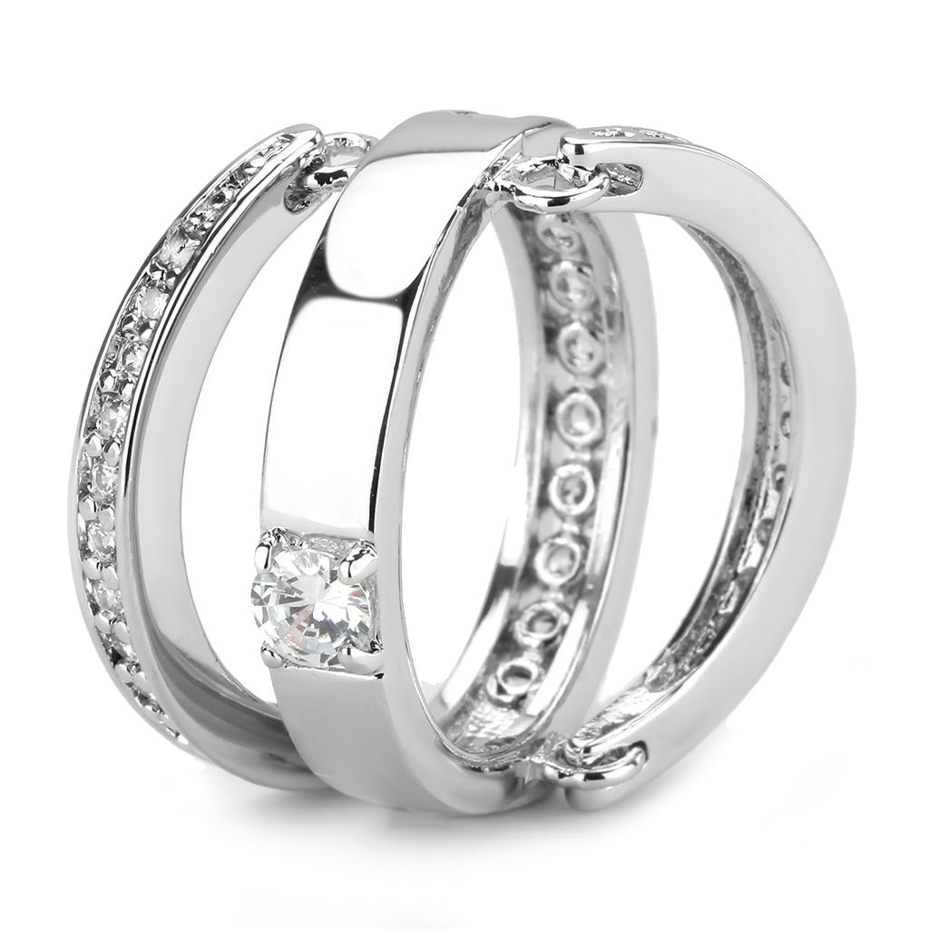 3W1549 - Brass Ring Rhodium Women AAA Grade CZ Clear