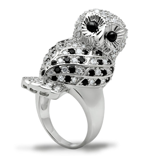 3W155 - Brass Ring Rhodium Women AAA Grade CZ Jet