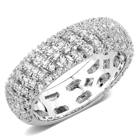 3W1550 - Brass Ring Rhodium Women AAA Grade CZ Clear