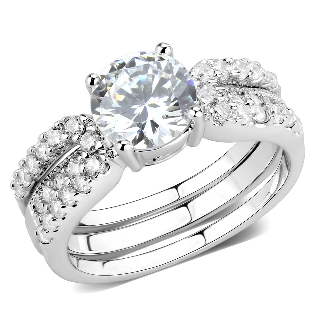 3W1554 - Brass Ring Rhodium Women AAA Grade CZ Clear