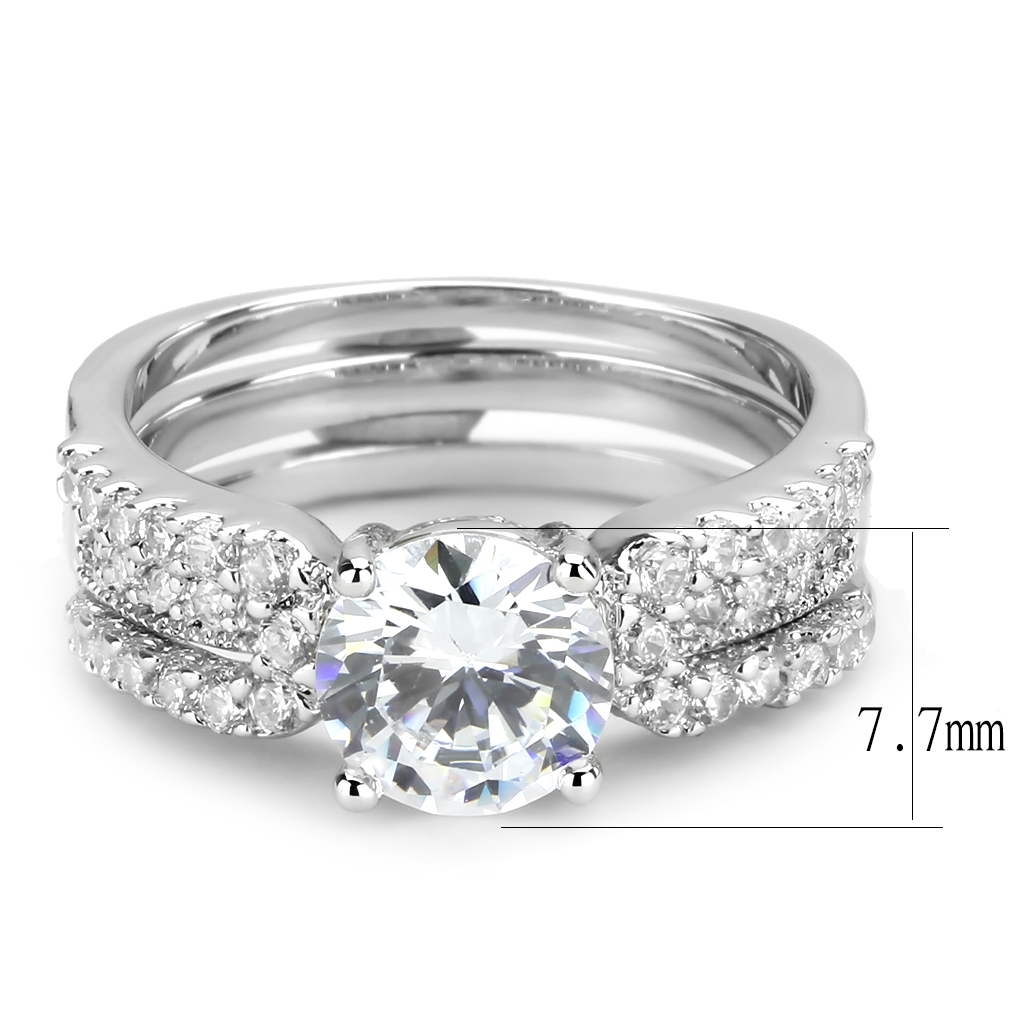 3W1554 - Brass Ring Rhodium Women AAA Grade CZ Clear