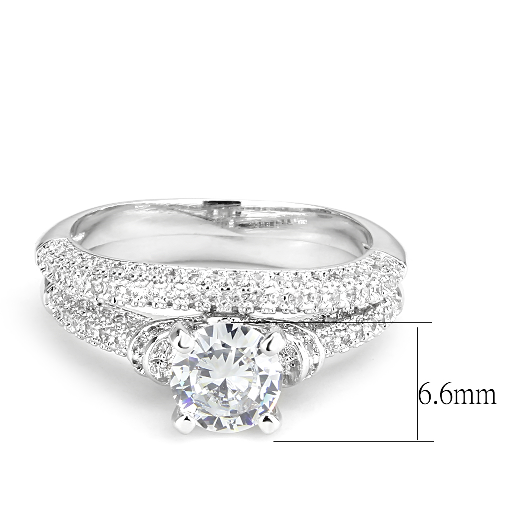 3W1555 - Brass Ring Rhodium Women AAA Grade CZ Clear