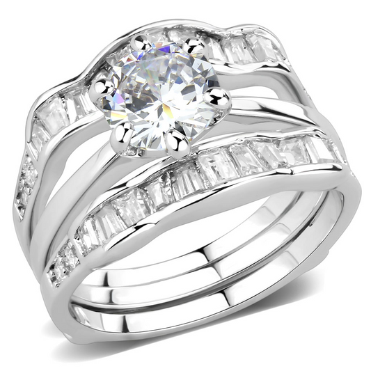 3W1557 - Brass Ring Rhodium Women AAA Grade CZ Clear