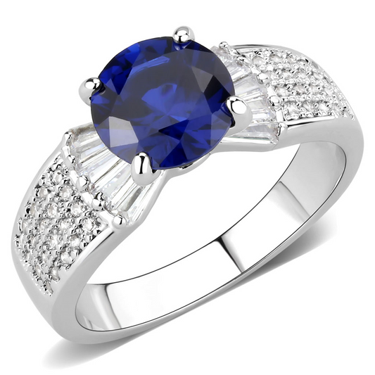 3W1562 - Brass Ring Rhodium Women Synthetic London Blue