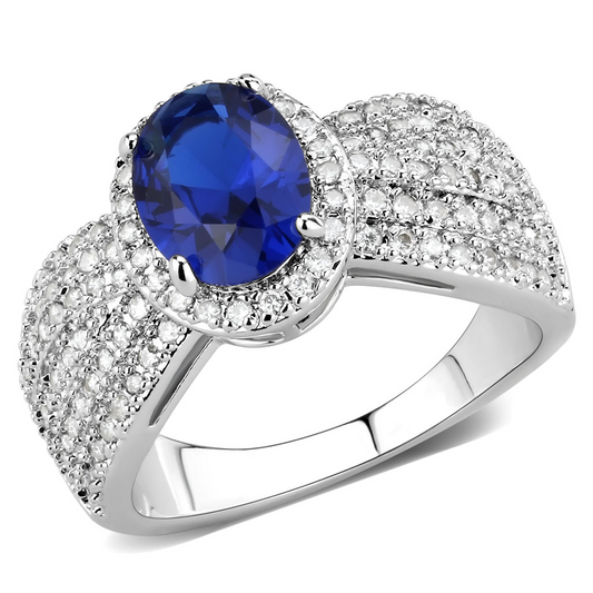 3W1563 - Brass Ring Rhodium Women Synthetic London Blue