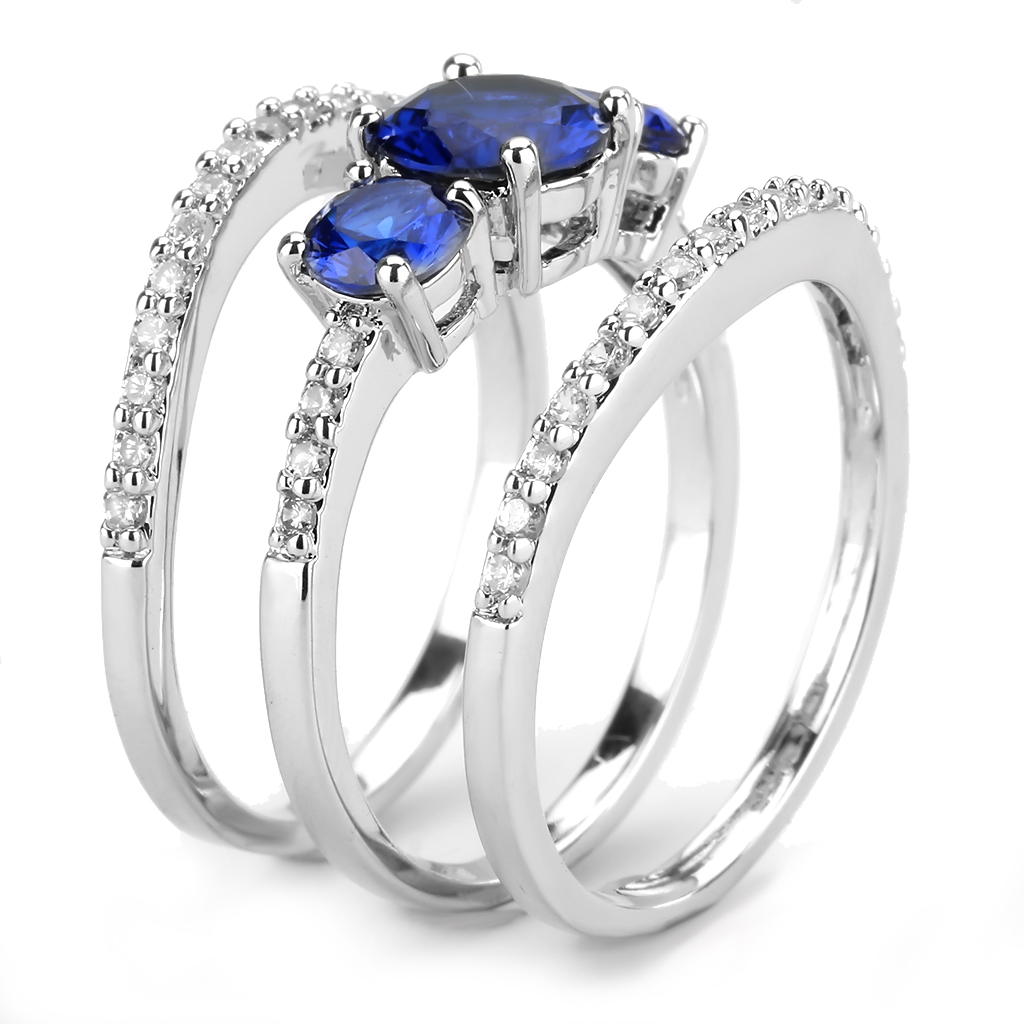 3W1566 - Brass Ring Rhodium Women Synthetic London Blue