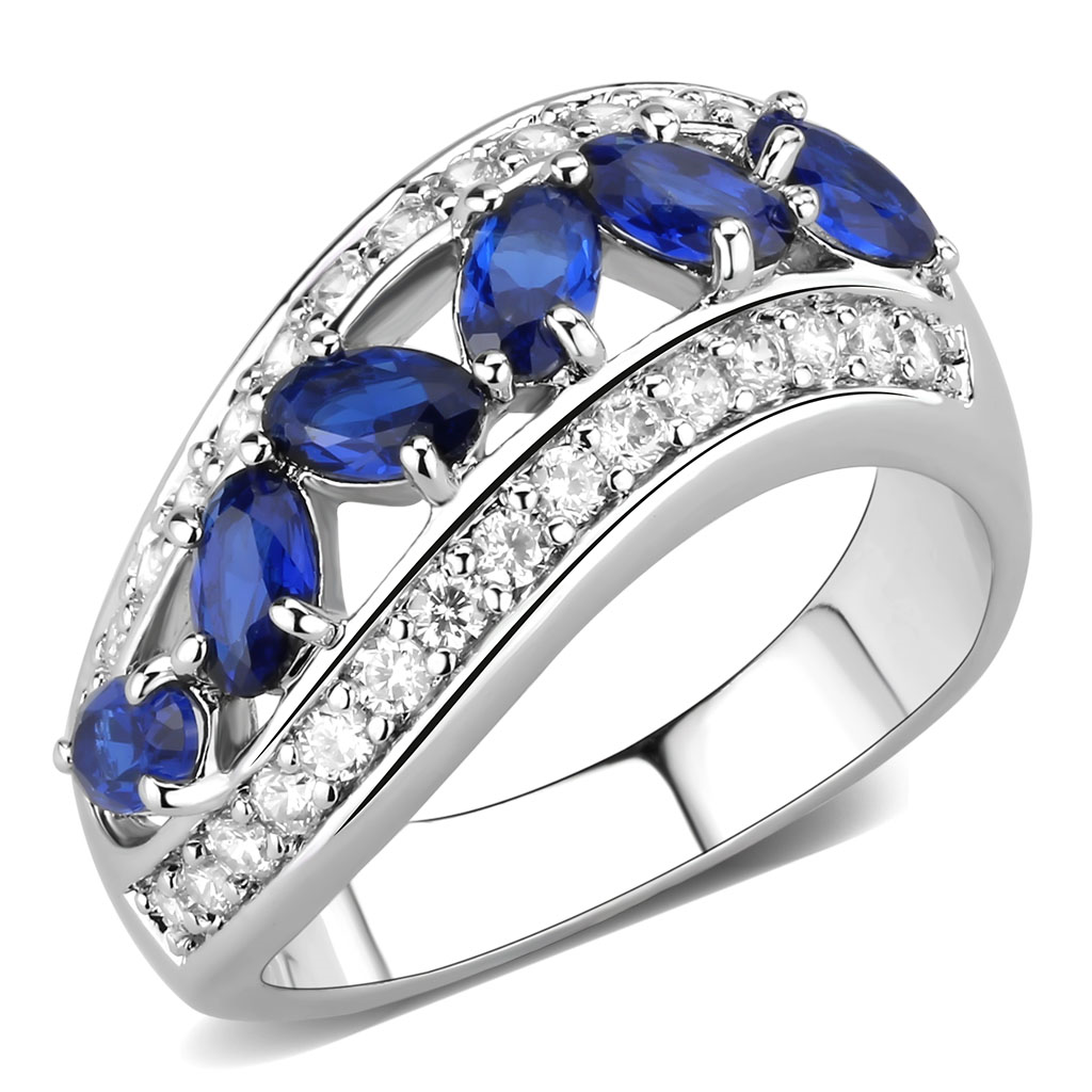 3W1569 - Brass Ring Rhodium Women Synthetic London Blue