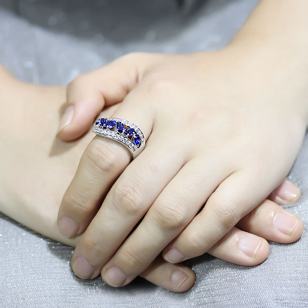 3W1569 - Brass Ring Rhodium Women Synthetic London Blue