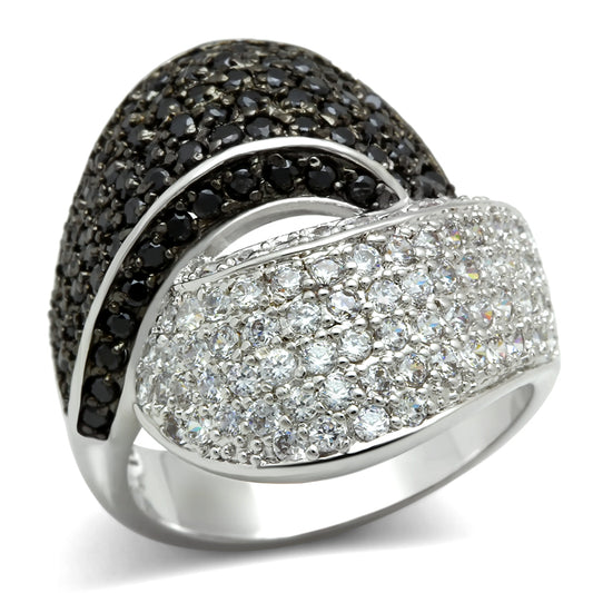 3W157 - Brass Ring Rhodium + Ruthenium Women AAA Grade CZ Jet