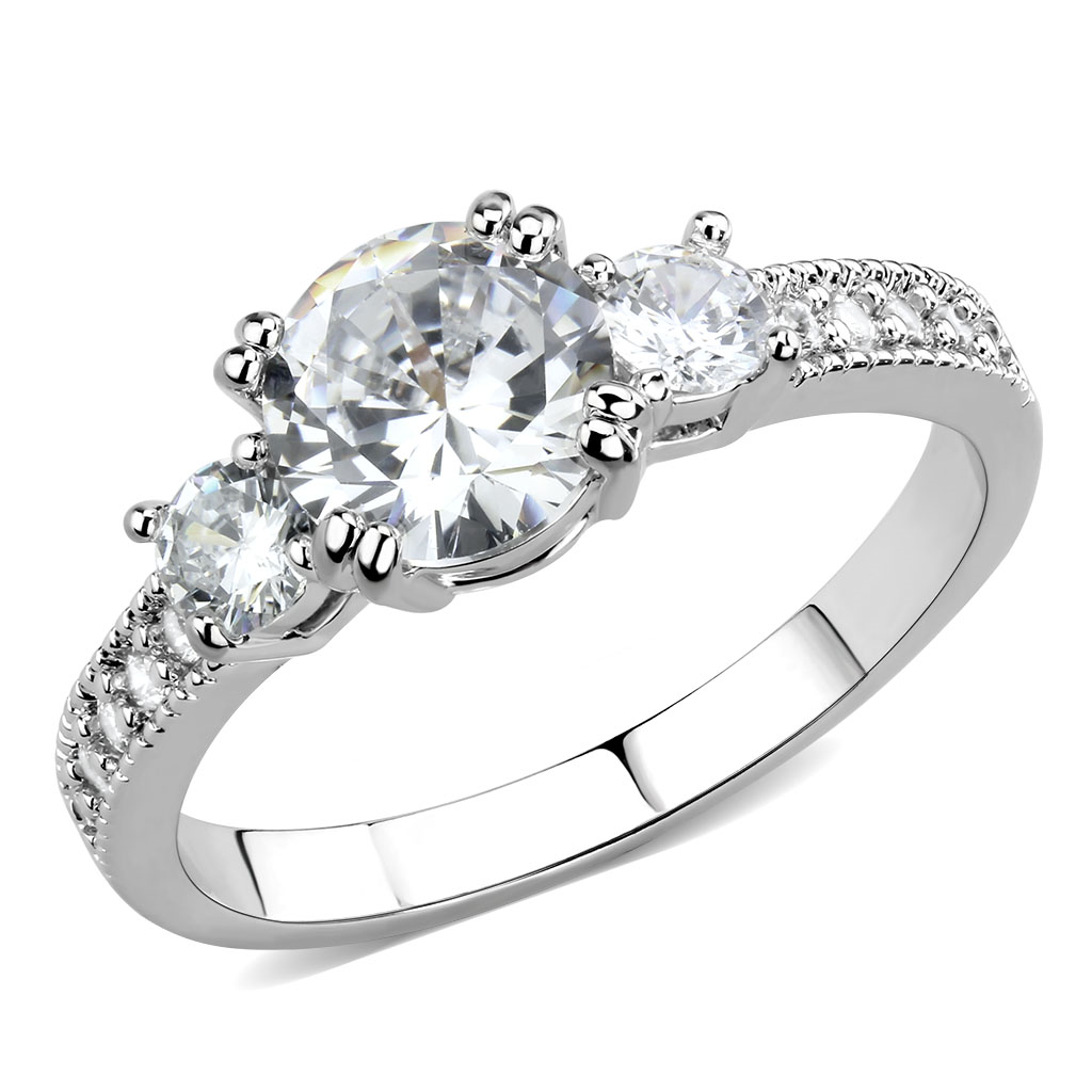 3W1571 - Brass Ring Rhodium Women AAA Grade CZ Clear