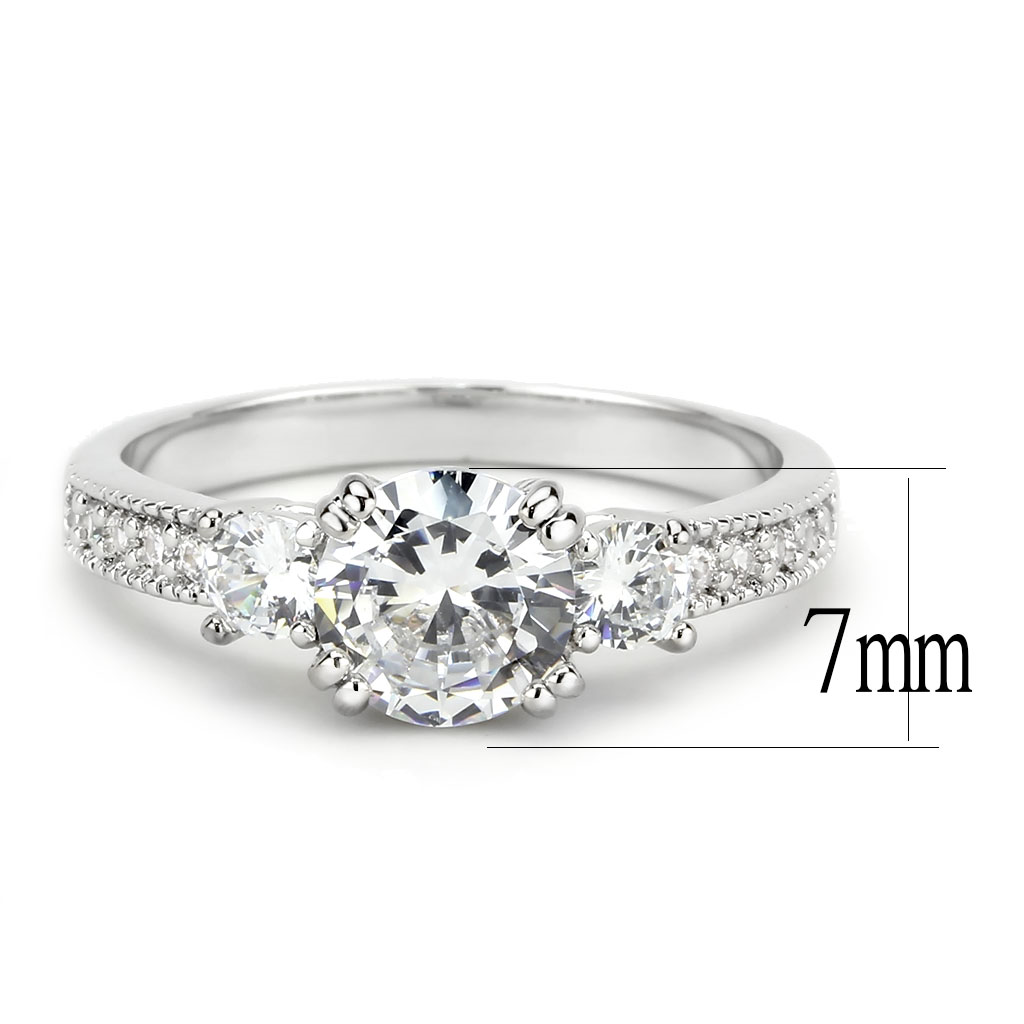 3W1571 - Brass Ring Rhodium Women AAA Grade CZ Clear