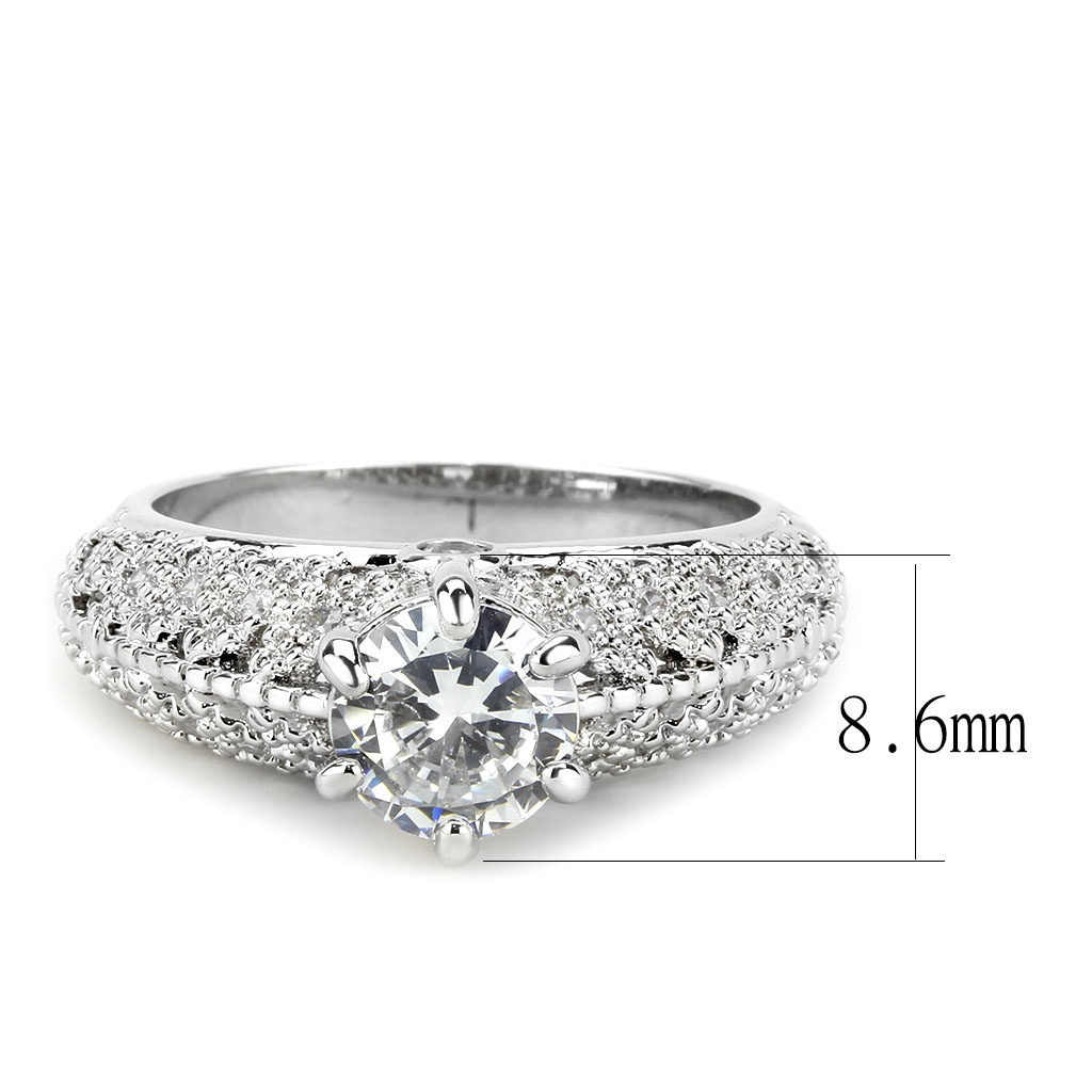 3W1576 - Brass Ring Rhodium Women AAA Grade CZ Clear