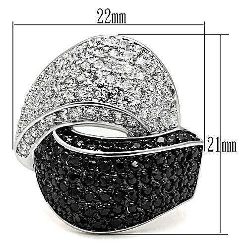 3W157 - Brass Ring Rhodium + Ruthenium Women AAA Grade CZ Jet