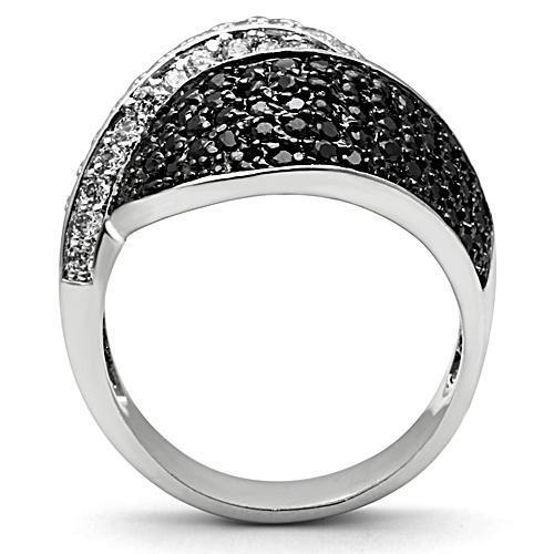 3W157 - Brass Ring Rhodium + Ruthenium Women AAA Grade CZ Jet