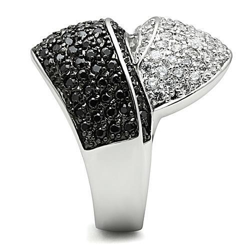 3W157 - Brass Ring Rhodium + Ruthenium Women AAA Grade CZ Jet