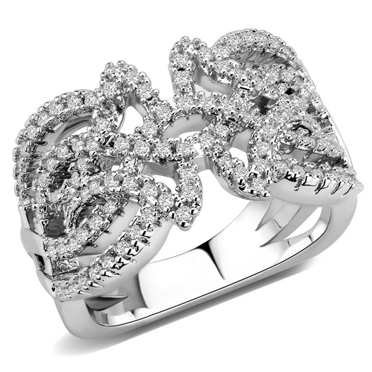 3W1581 - Brass Ring Rhodium Women AAA Grade CZ Clear