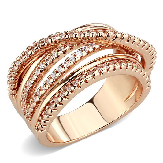 3W1586 - Brass Ring Rose Gold Women AAA Grade CZ Clear