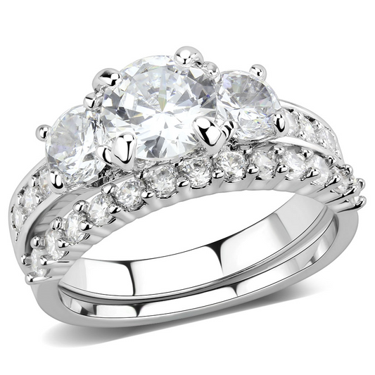 3W1588 - Brass Ring Rhodium Women AAA Grade CZ Clear