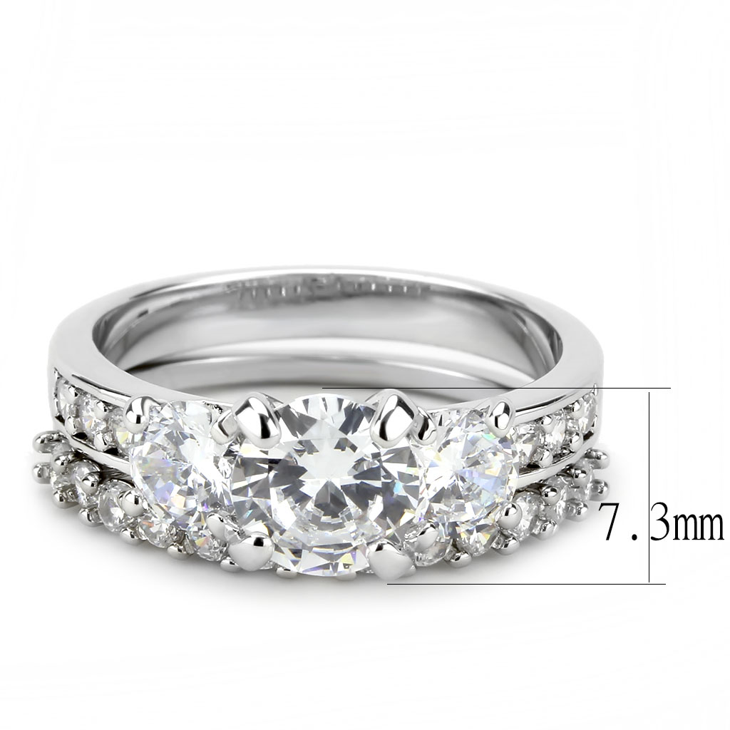 3W1588 - Brass Ring Rhodium Women AAA Grade CZ Clear