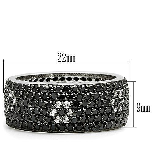 3W158 - Brass Ring Rhodium + Ruthenium Women AAA Grade CZ Jet