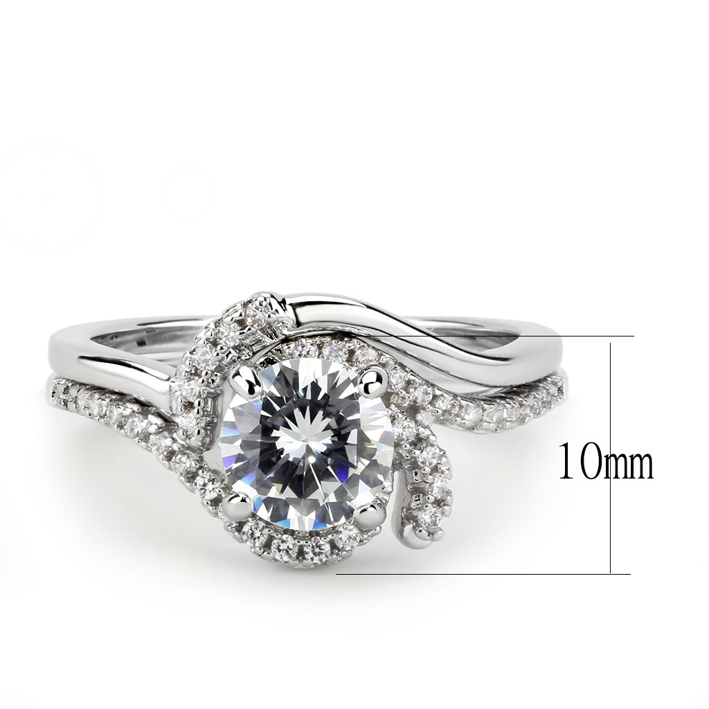 3W1591 - Brass Ring Rhodium Women AAA Grade CZ Clear