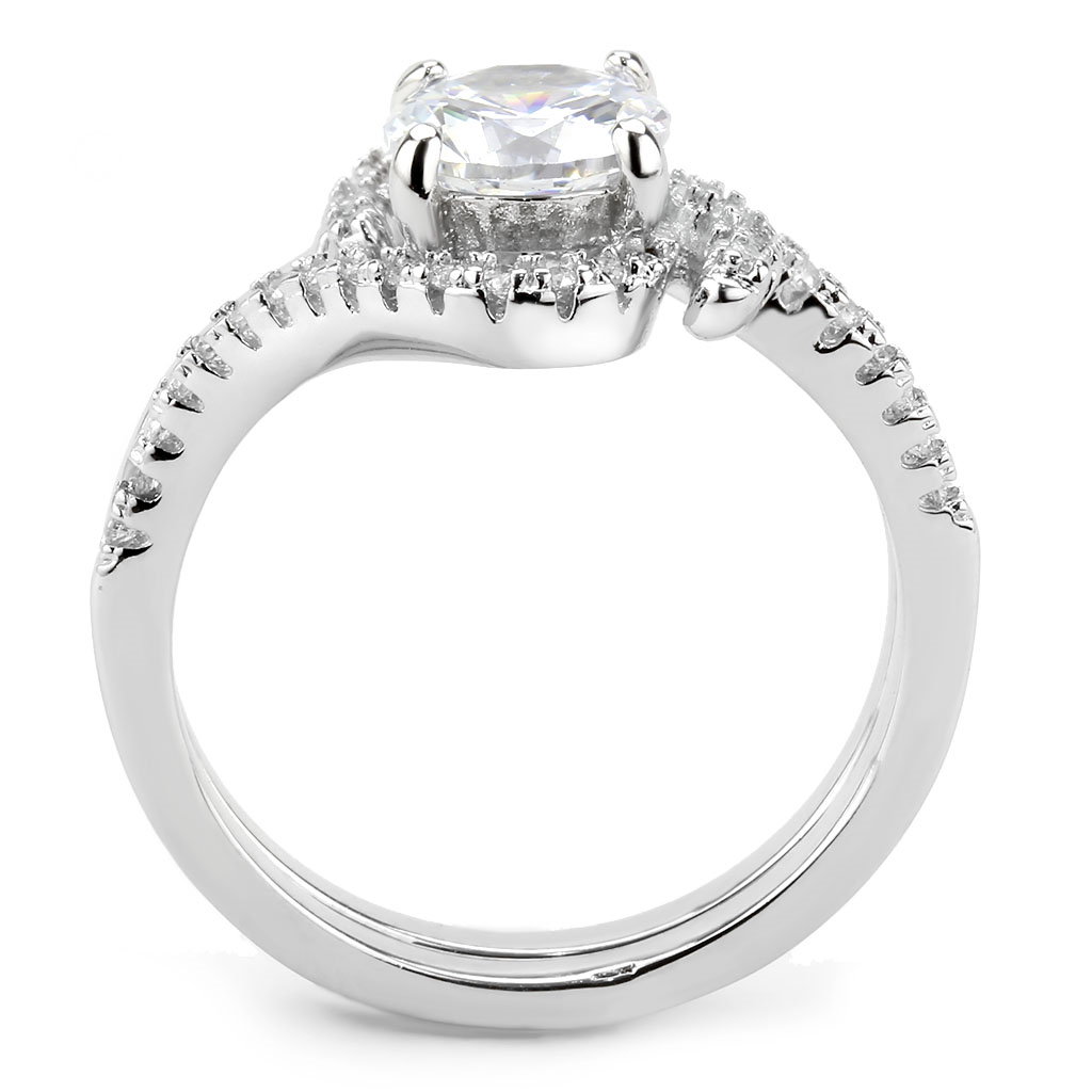 3W1591 - Brass Ring Rhodium Women AAA Grade CZ Clear