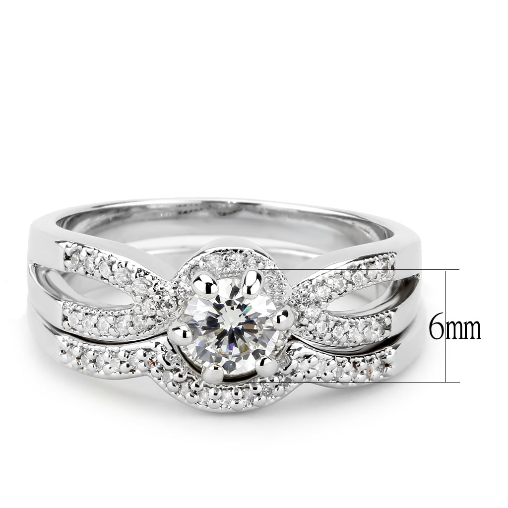 3W1592 - Brass Ring Rhodium Women AAA Grade CZ Clear