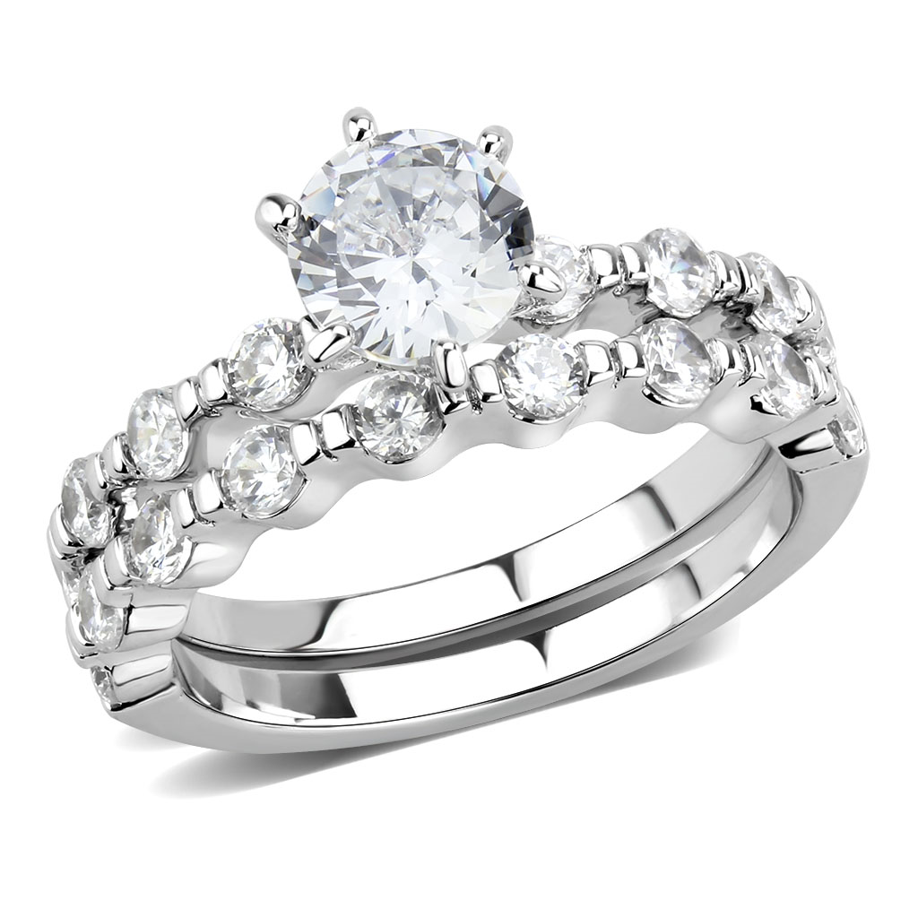 3W1593 - Brass Ring Rhodium Women AAA Grade CZ Clear