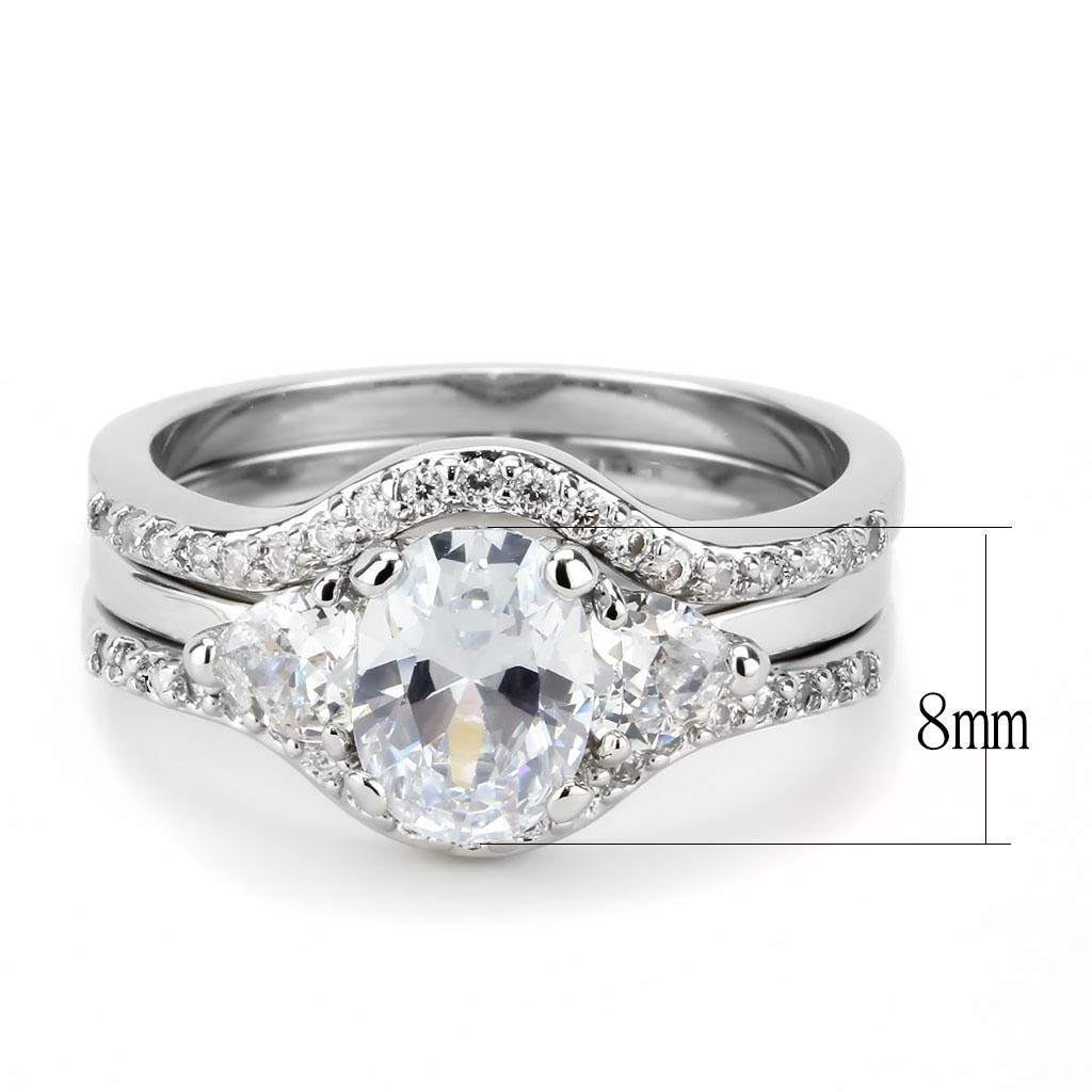 3W1594 - Brass Ring Rhodium Women AAA Grade CZ Clear