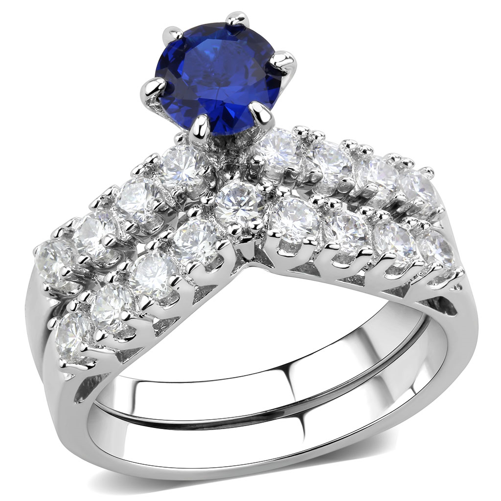 3W1596 - Brass Ring Rhodium Women AAA Grade CZ London Blue