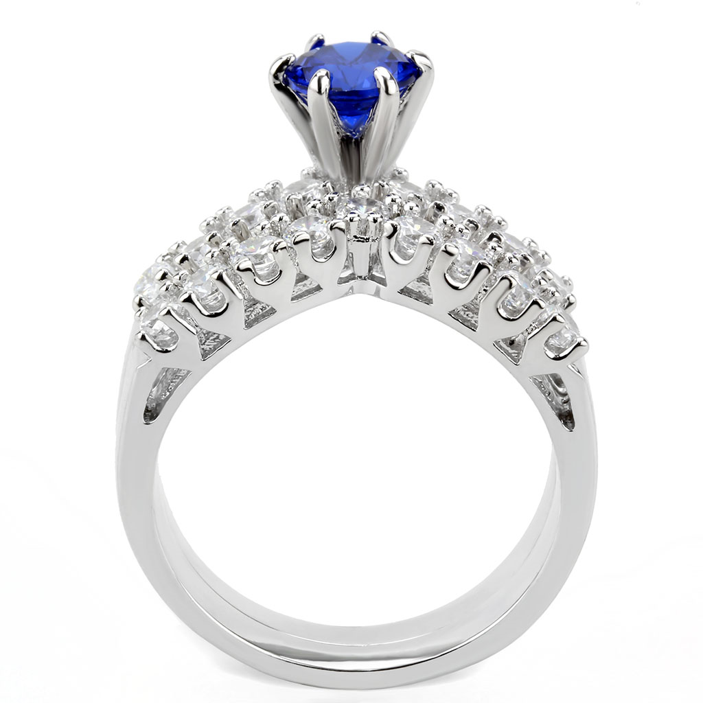 3W1596 - Brass Ring Rhodium Women AAA Grade CZ London Blue