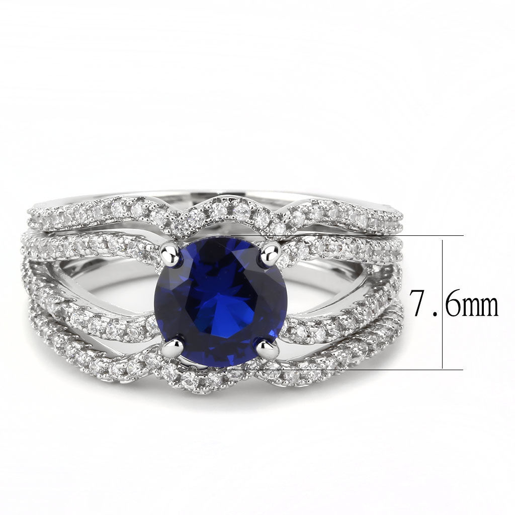 3W1597 - Brass Ring Rhodium Women AAA Grade CZ London Blue