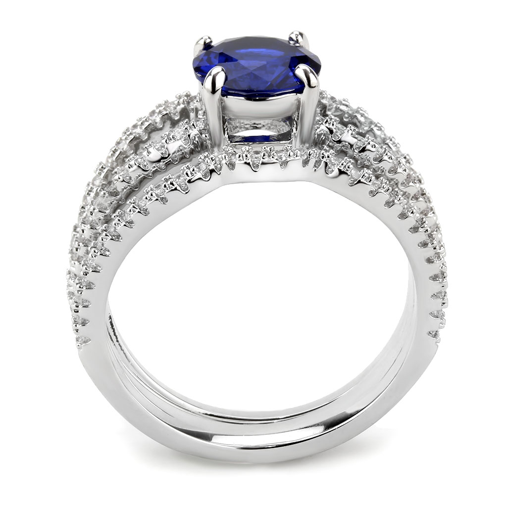 3W1597 - Brass Ring Rhodium Women AAA Grade CZ London Blue