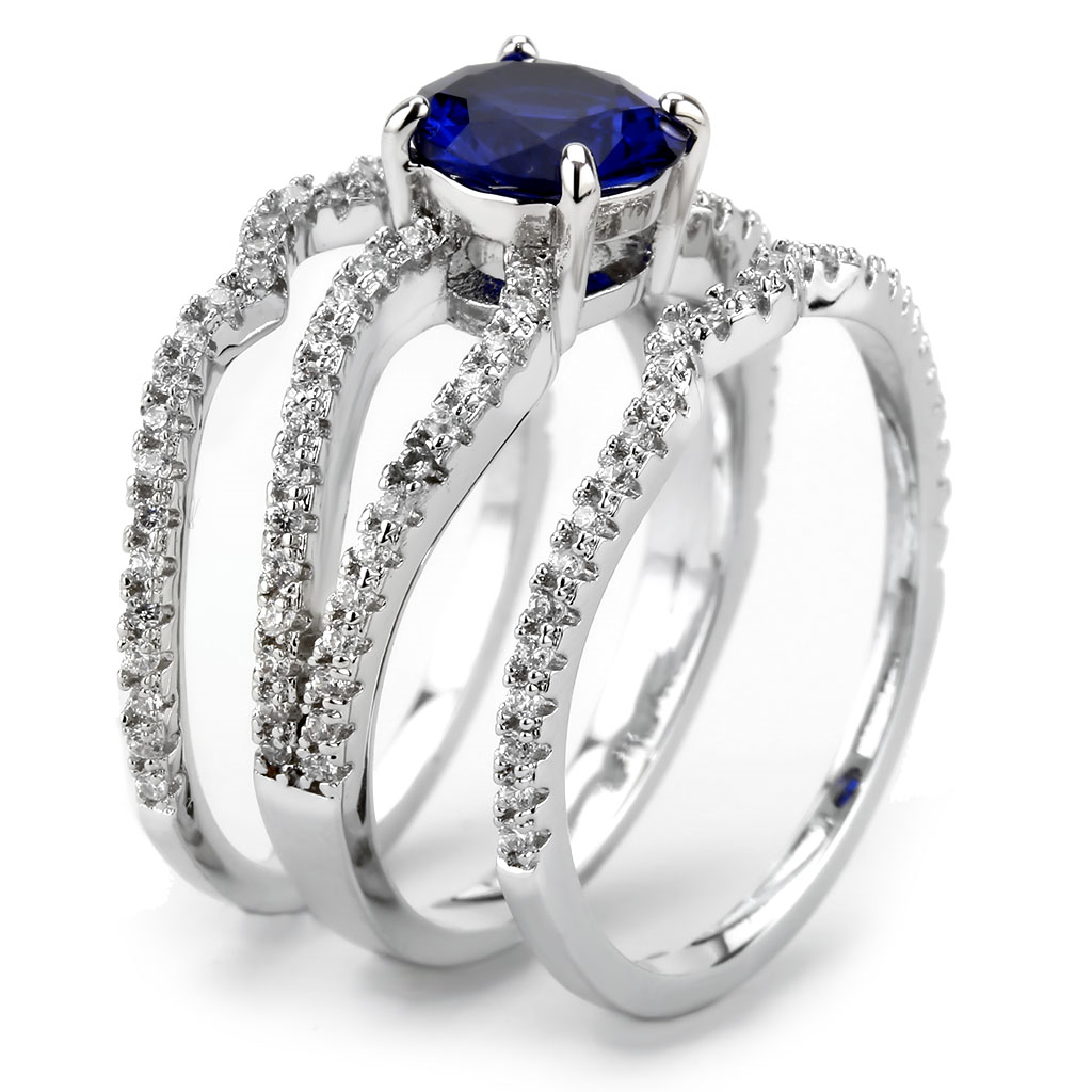 3W1597 - Brass Ring Rhodium Women AAA Grade CZ London Blue