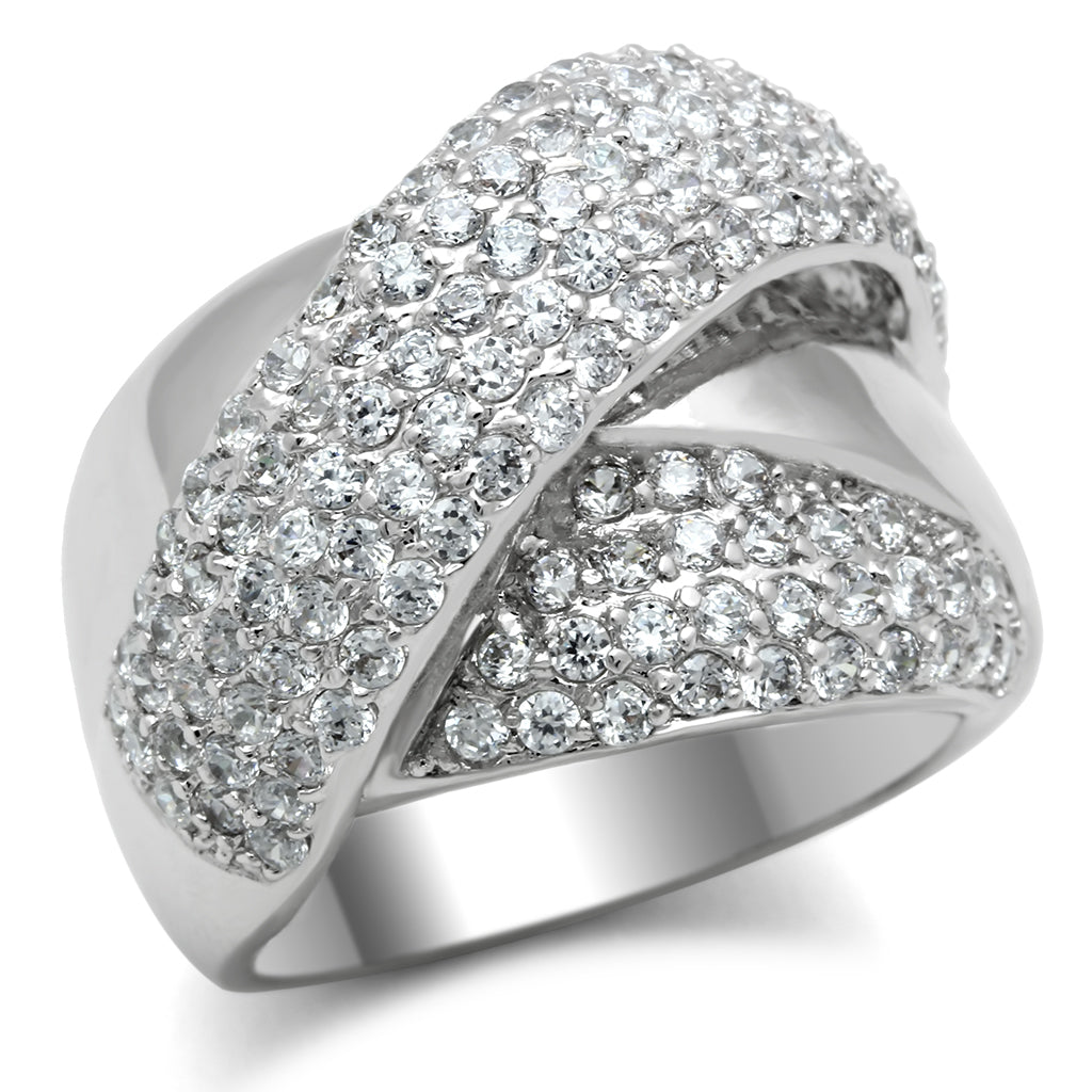 3W160 - Brass Ring Rhodium Women AAA Grade CZ Clear